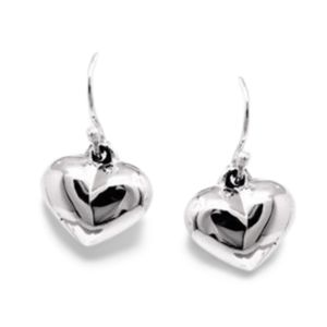 Sterling Silver Puffed Heart Drop Earrings